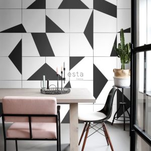 ESTAhome fotobehang tegelmotief zwart wit – 200 x 279 cm – 158908 ESTAhome fotobehang tegelmotief zwart wit – 200 x 279 cm – 158908