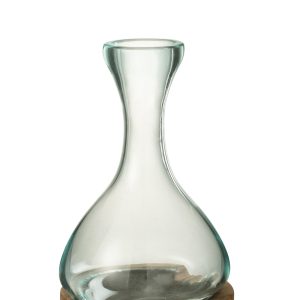 J-Line vaas Fles Gamal – hout/glas – naturel/transparant – small – 29