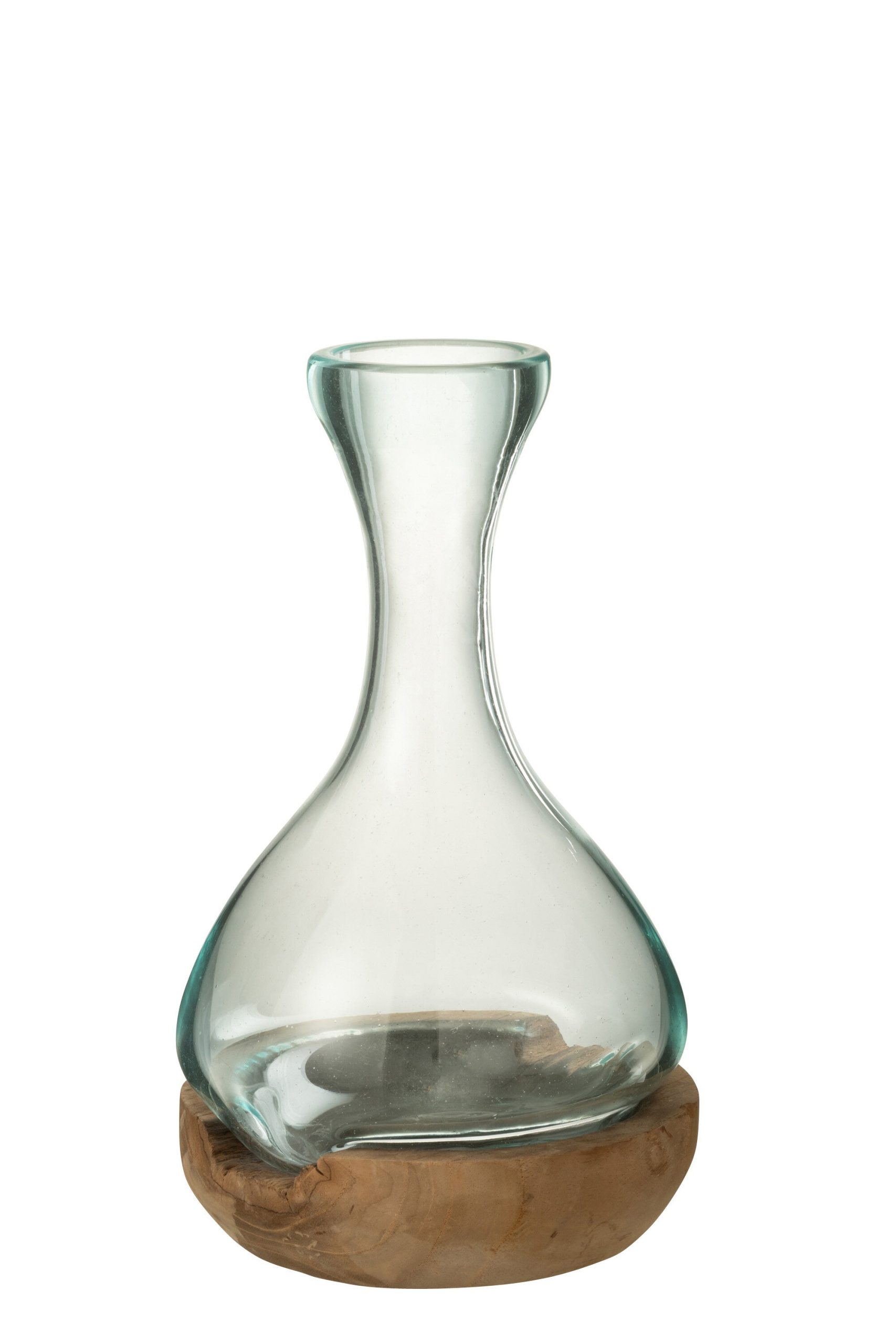 J-Line vaas Fles Gamal - hout/glas - naturel/transparant - small - 29