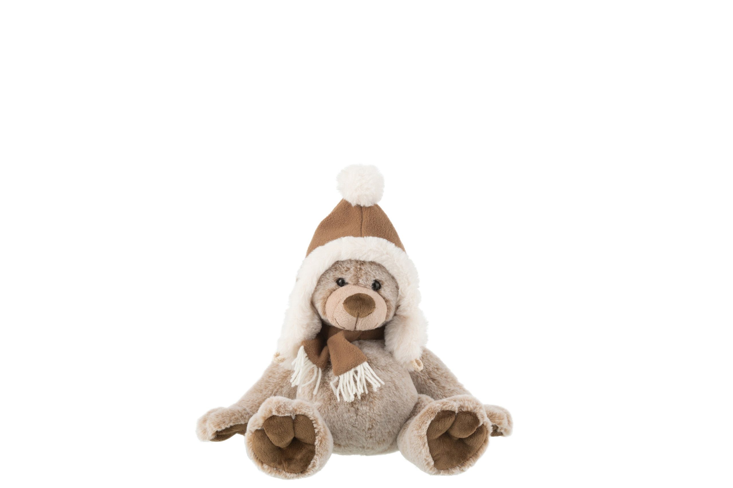 J-Line knuffel Beer + Muts - polyester - bruin - small