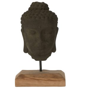 J-Line decoratie Hoofd – teakhout/cement – zwart/naturel