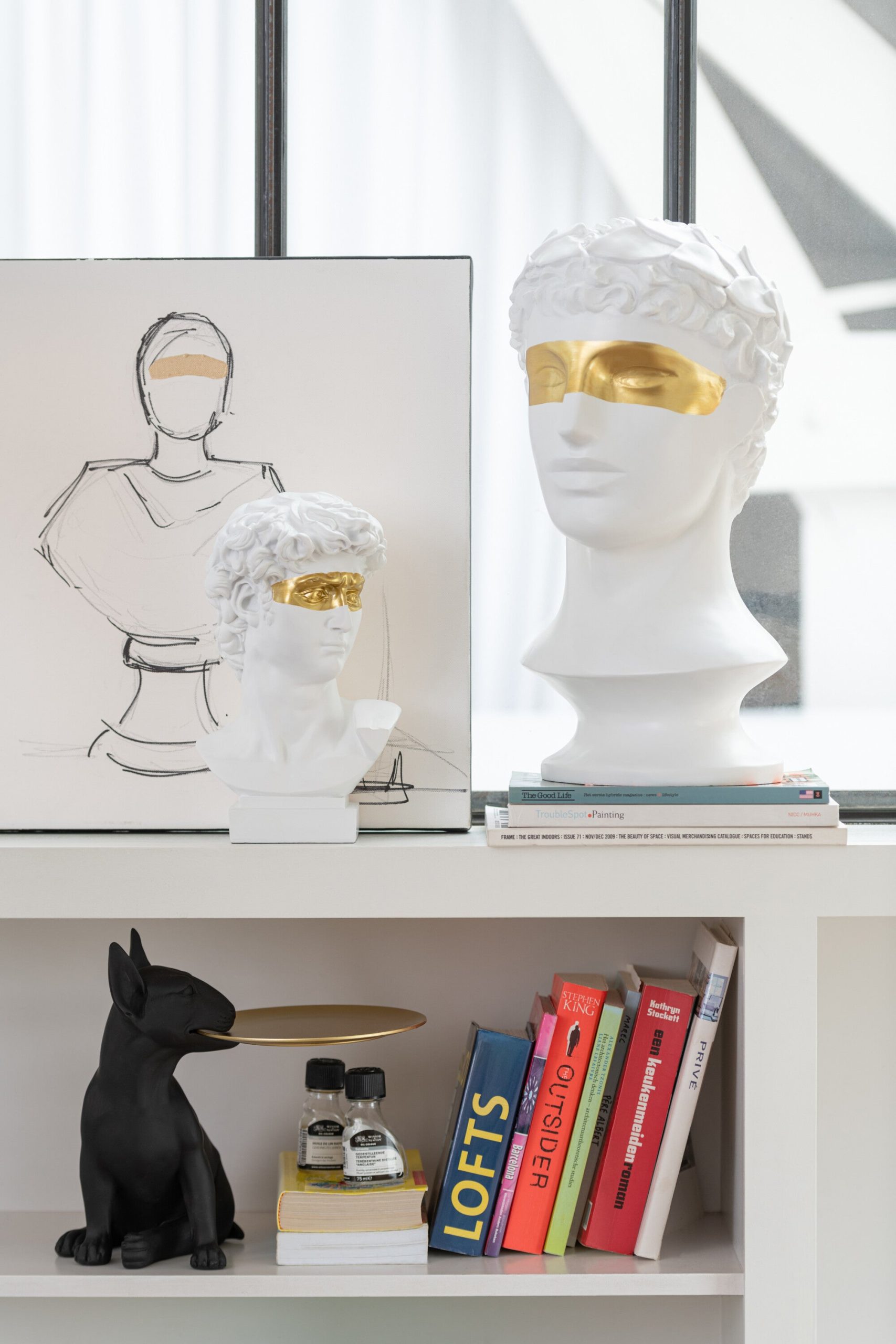 J-Line decoratie Hond Plateau - polyresin - zwart/goud