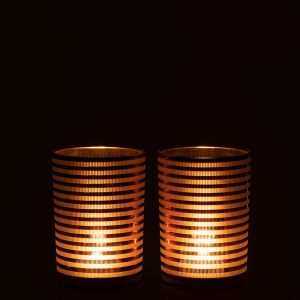 J-Line windlicht Strepen – glas – bruin – medium – 2 stuks J-Line windlicht Strepen – glas – bruin – medium – 2 stuks