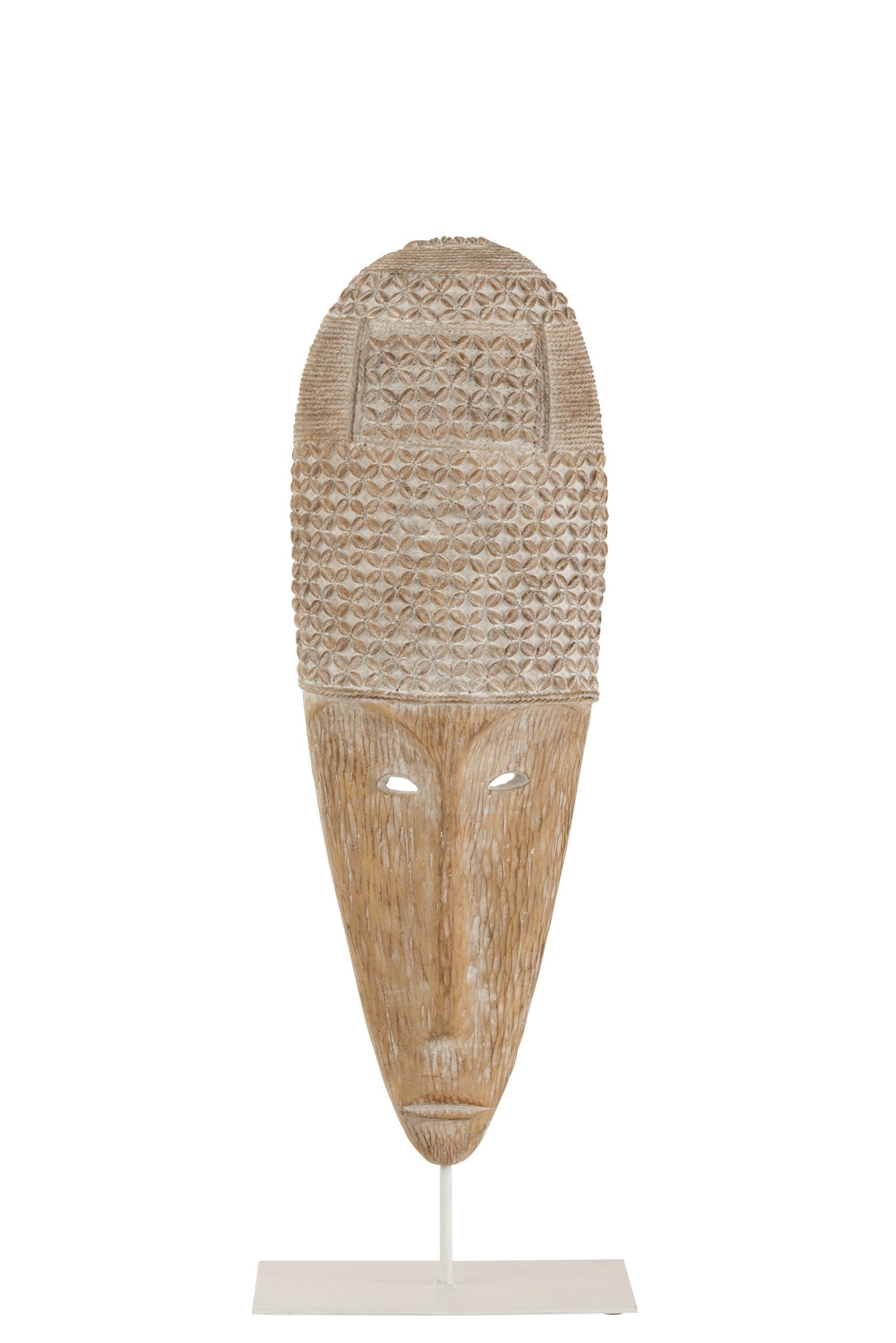 J-Line decoratie Masker Op Voet - polyresin - wit/naturel