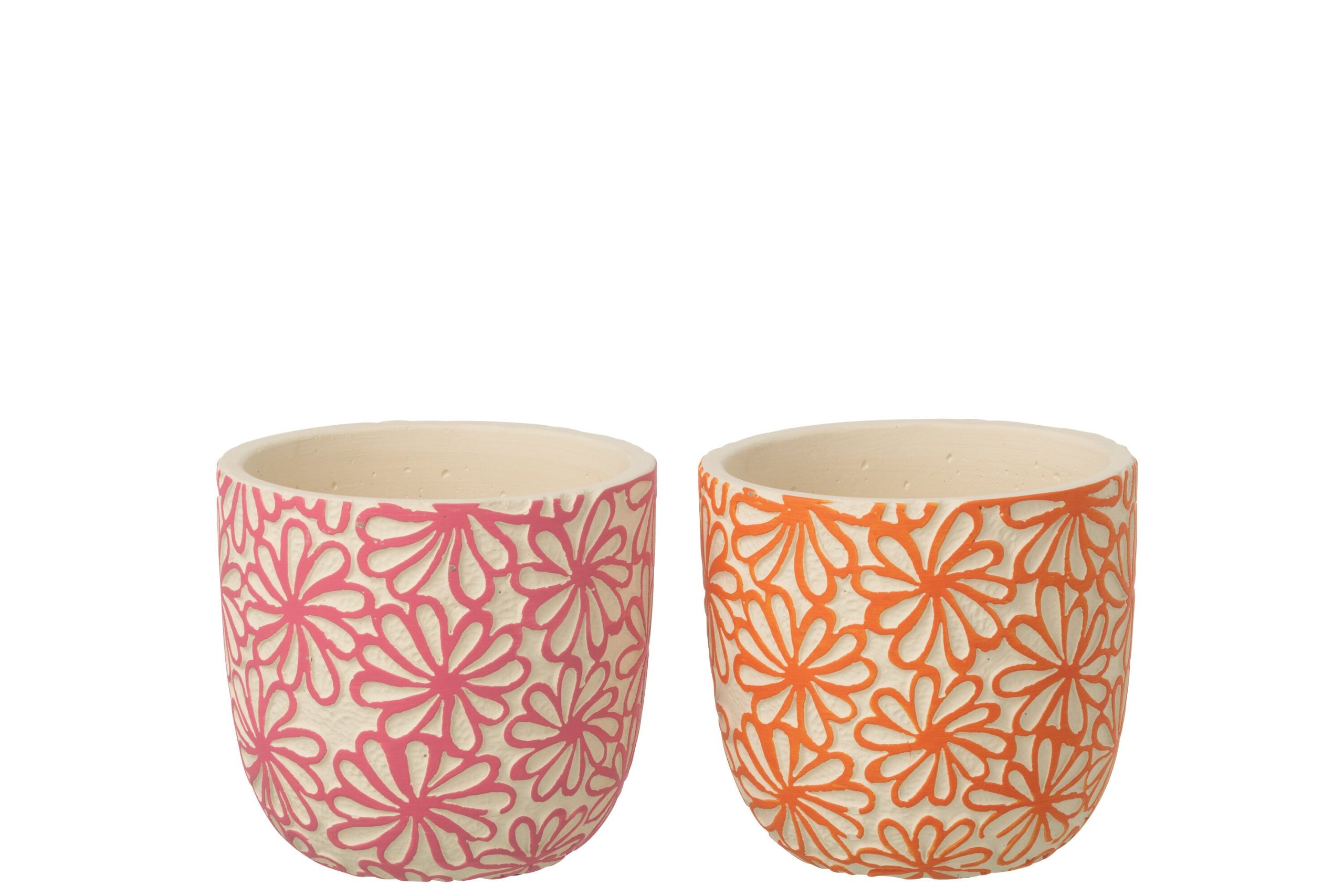 J-Line bloempot Rond Bloemen - keramiek - roze/oranje - large - set va