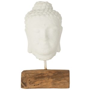 J-Line decoratie Hoofd – teakhout/cement – wit/naturel