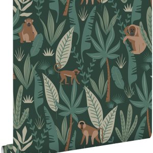 ESTAhome behang jungle apen donkergroen – 53 cm x 10.05 m – 139234