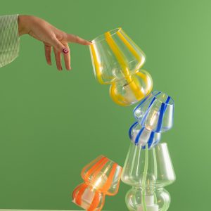 J-Line tafellamp Strepen – glas – transparant/blauw – small
