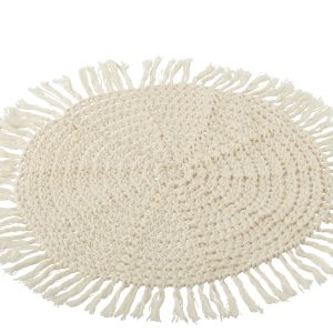 J-Line placemat Rond Geweven + Franjes – polyester – beige