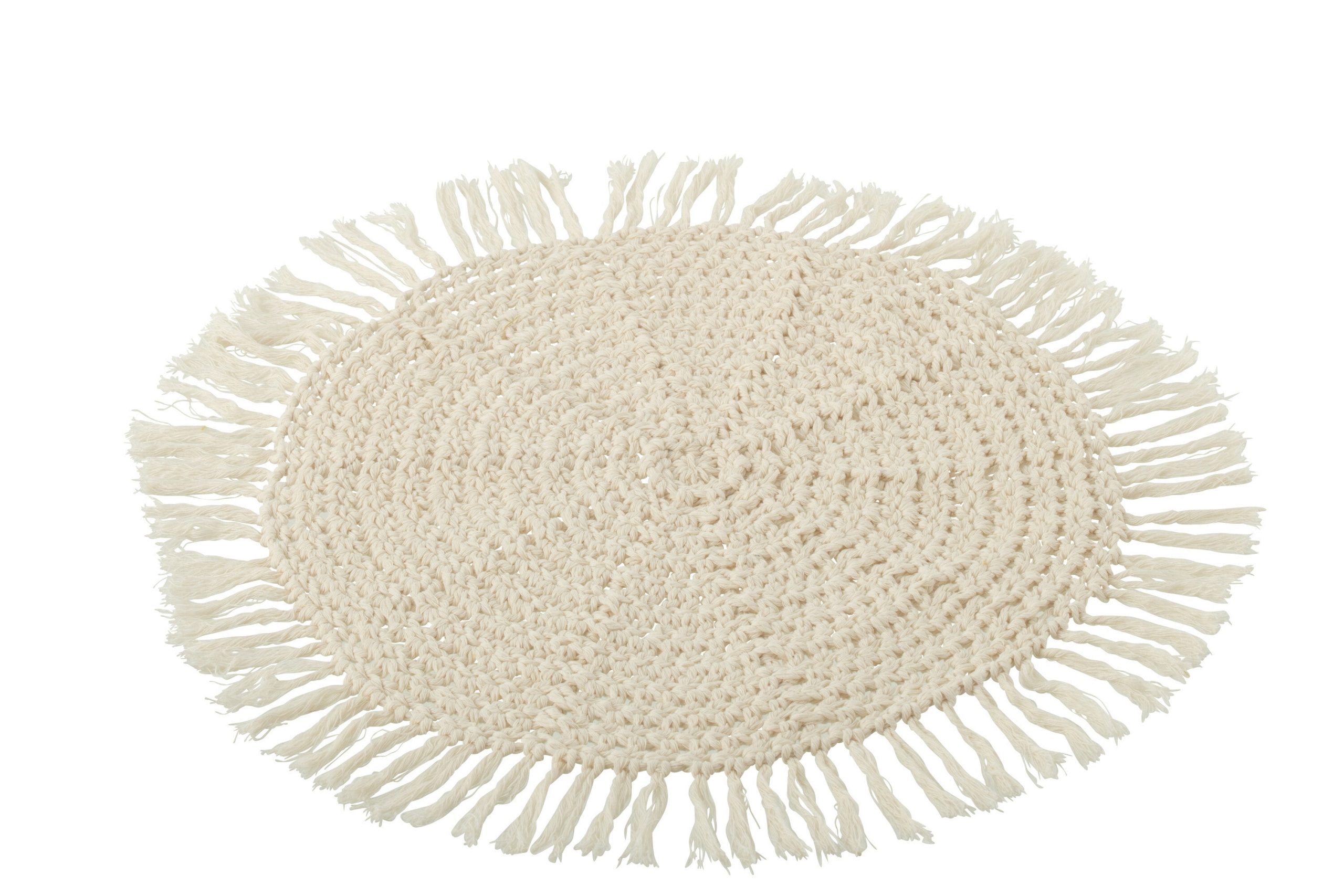 J-Line placemat Rond Geweven + Franjes - polyester - beige