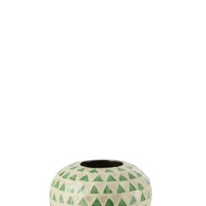 J-Line vaas Nuye Bol – schelpen/bamboe – groen – Ø 26 cm