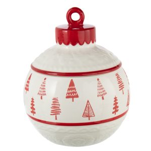 J-Line voorraadpot Kerstmis Bal Dolomiet – keramiek – rood/wit