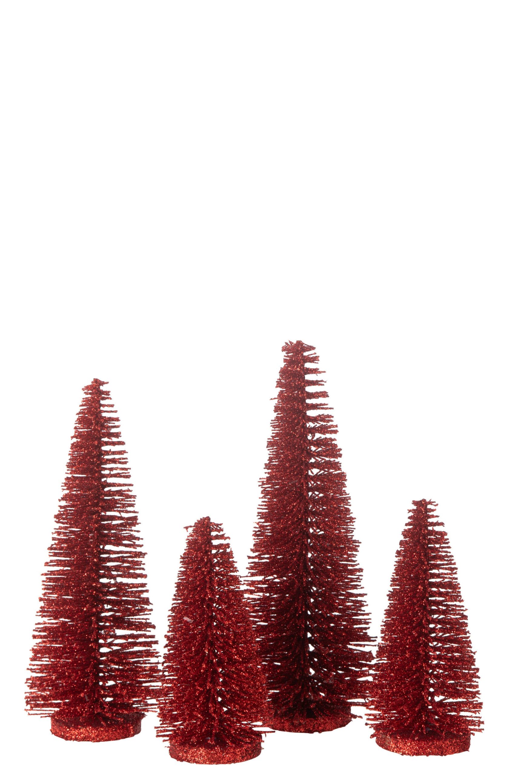J-Line decoratie Kerstboom Glitter - kunststof - rood - doos van 4