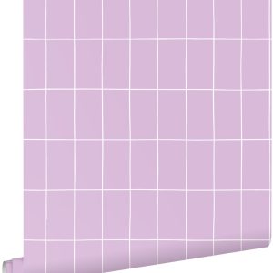 ESTAhome behang kleine tegeltjes lila paars en wit – 53 cm x 10.05 m –