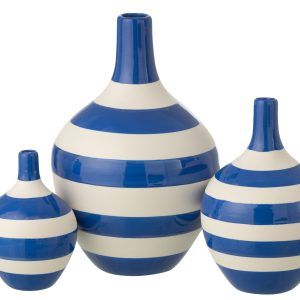 J-Line vaas Gestreept – porselein – wit/blauw – set van 3 J-Line vaas Gestreept – porselein – wit/blauw – set van 3
