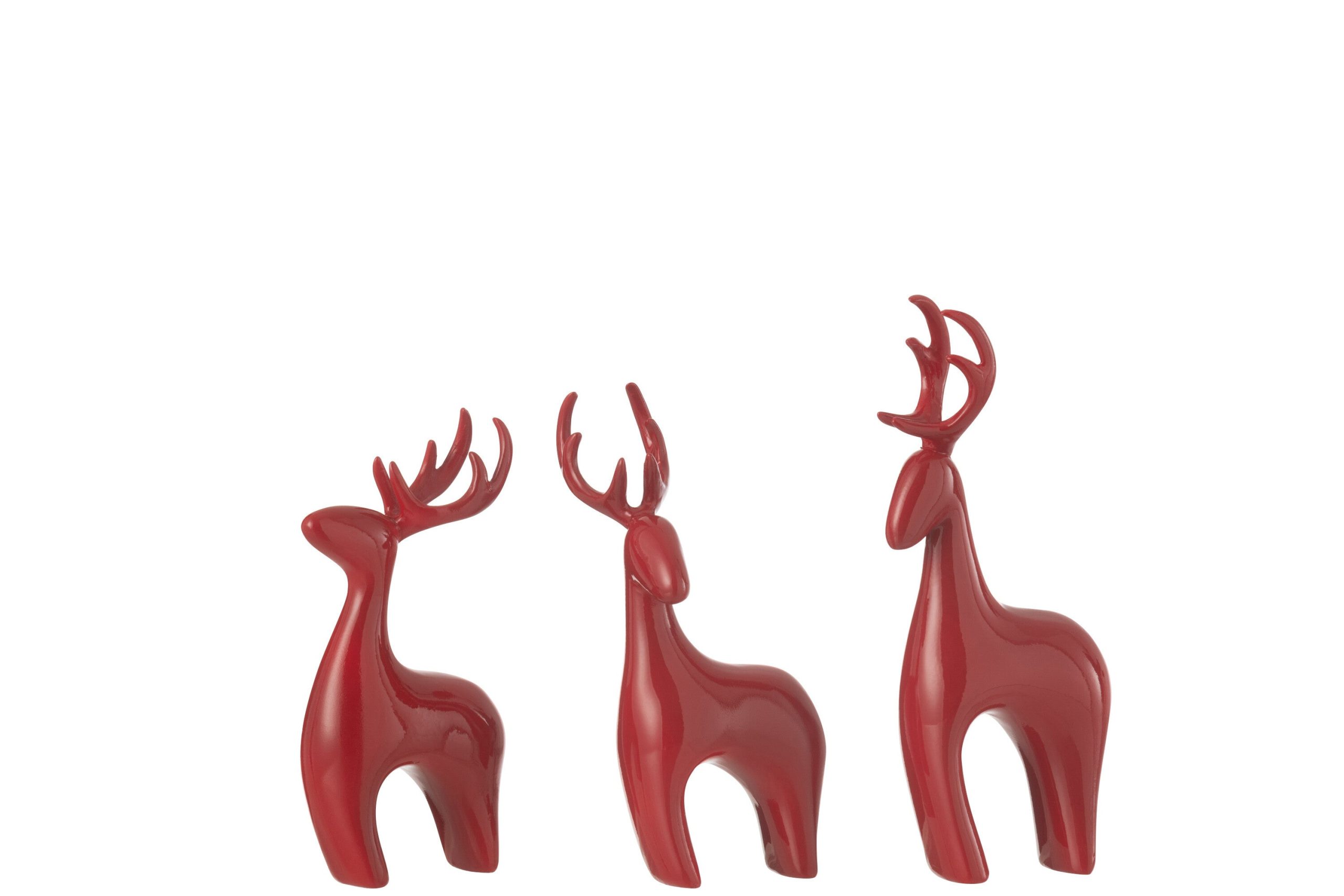 J-Line figuur Rendier Galvanisch - polyresin - rood - 3 stuks