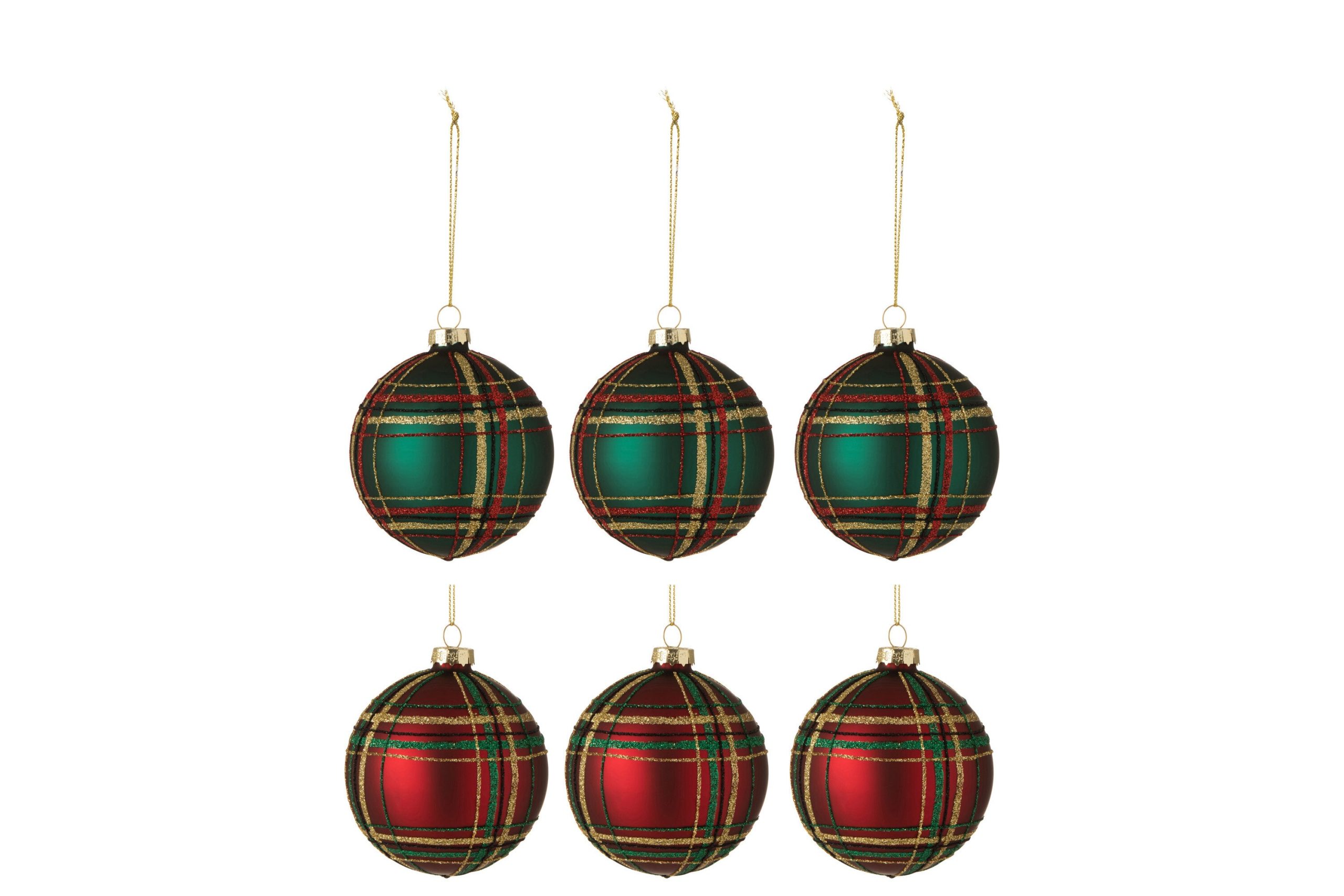 J-Line kerstbal Geruit - fluweel/glas - rood/groen - small - doos van