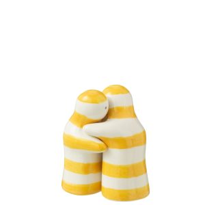 J-Line peper- en zoutmolen set Granada Stripes – keramiek – wit/geel