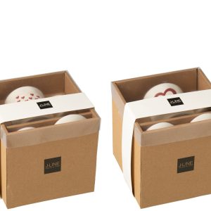 J-Line kop + schoteltje Hart – porselein – wit/rood – 2 stuks