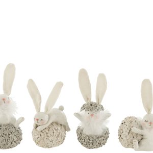J-Line figuur Konijn – polyresin – wit/grijs – small – 4 st.