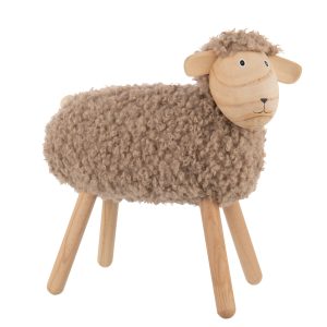 J-Line decoratie Schaap – hout/kunstbont – naturel/beige – large