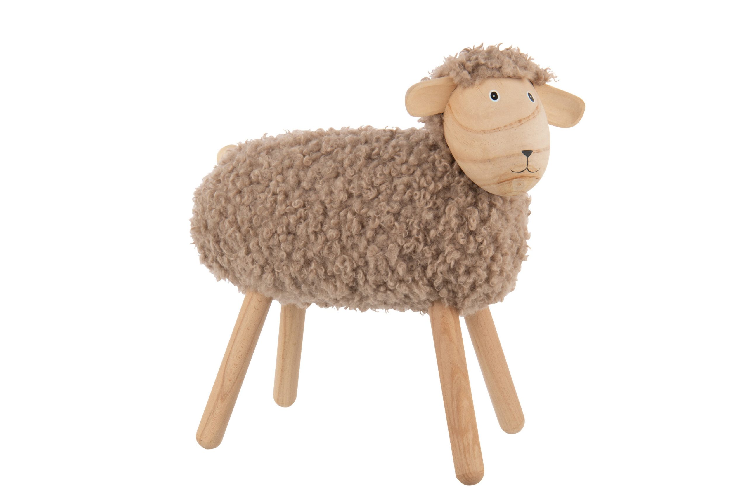 J-Line decoratie Schaap - hout/kunstbont - naturel/beige - large