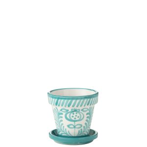 J-Line bloempot Granada Handmade + Painted – keramiek – aqua – small –