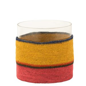 J-Line kaarshouder Rond + Strepen – glas – geel/roze