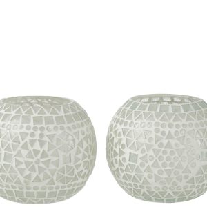 J-Line kaarshouder Eki Mozaiek – glas – wit – large – 2 stuks