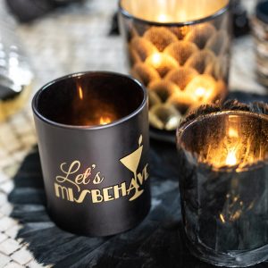J-Line theelichthouder Gatsby – glas – zwart/goud – 2 stuks