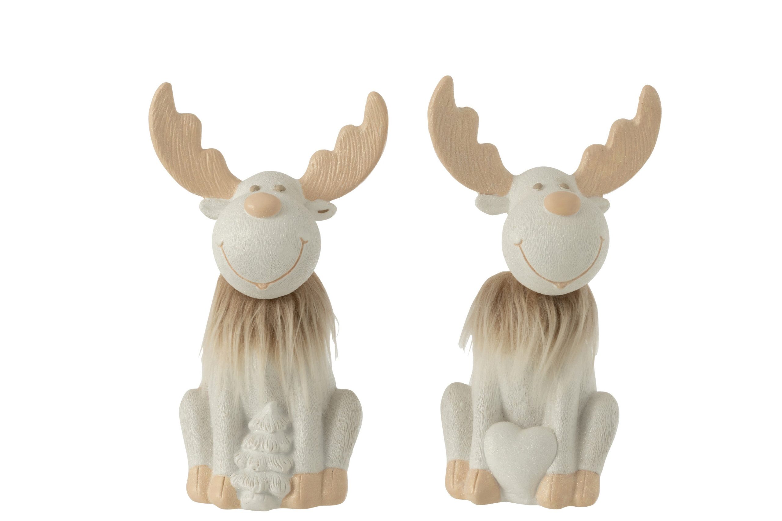 J-Line kerstfiguur Hertjes - polyresin - wit/beige - large - 2 stuks