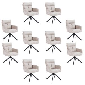 Home Deluxe ALUNA chenille eetkamerstoel met armleuningen – set van 10
