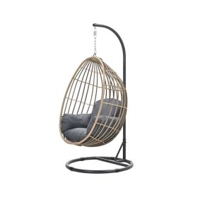 Panama hangstoel – eivorm – carbon black – natural rotan – mystic grey