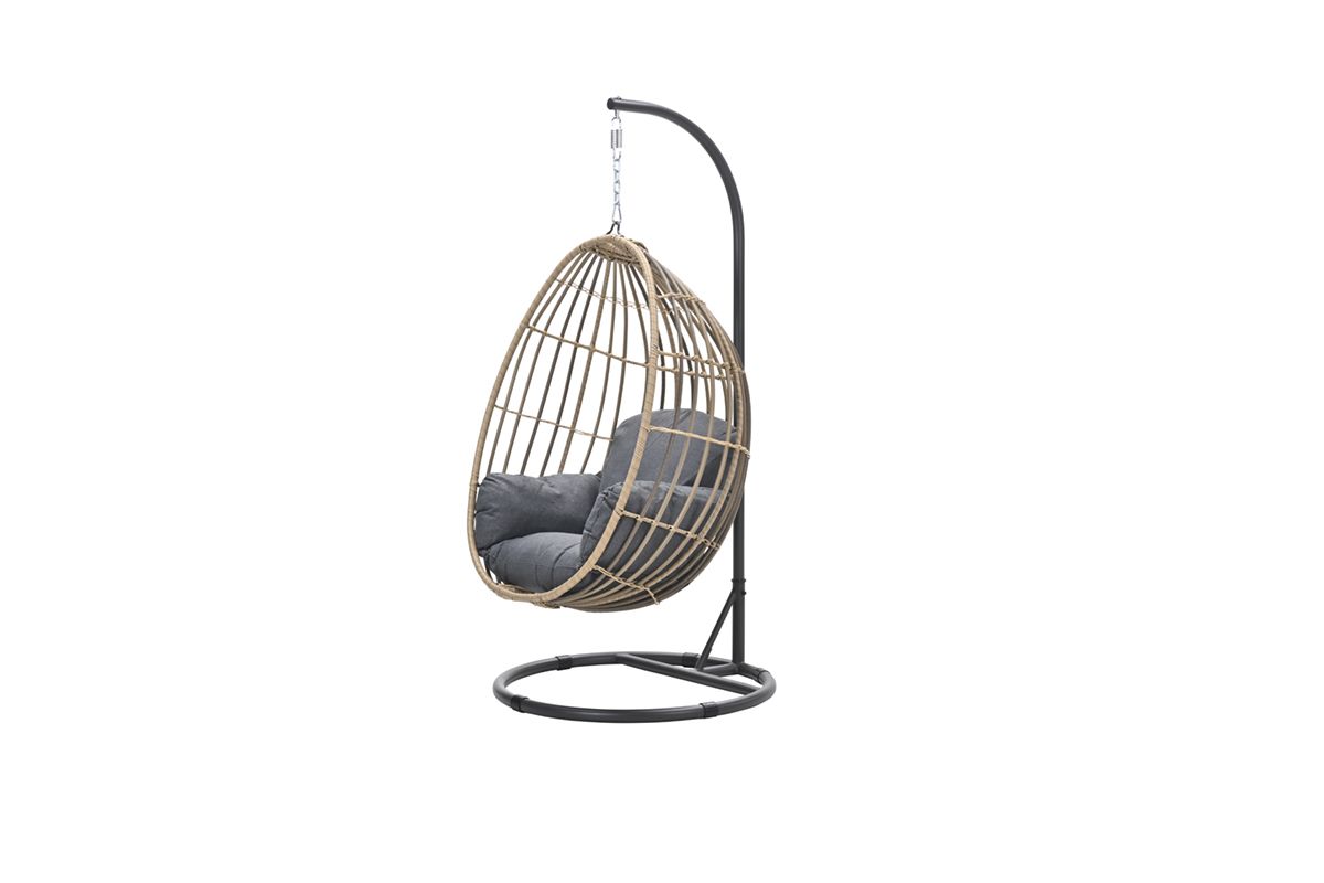 Panama hangstoel - eivorm - carbon black - natural rotan - mystic grey