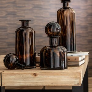 J-Line decoratie Fles + stop Spikkel – glas – bruin/zwart – large