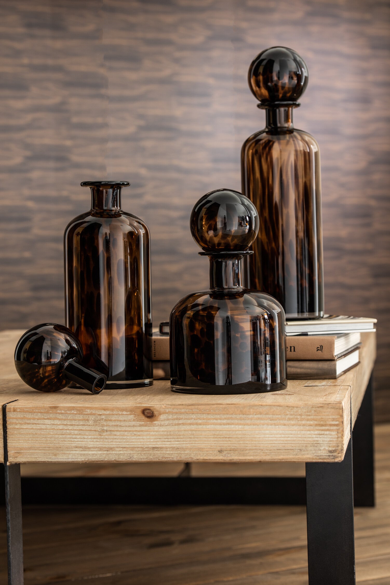 J-Line decoratie Fles + stop Spikkel - glas - bruin/zwart - large