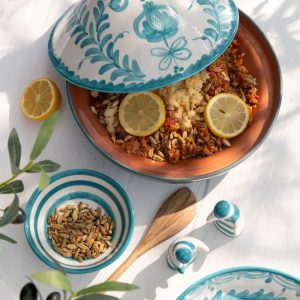 J-Line tajine Granada Stripes – keramiek – wit/aqua