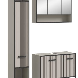 Furnilux Badkamer 3-delige Set Lichtgrijs/Crèmekleurig – 125cm x 36cm Furnilux Badkamer 3-delige Set Lichtgrijs/Crèmekleurig – 125cm x 36cm