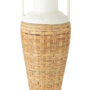 J-Line vaas + Handvaten Geweven – terracotta/rotan – wit/naturel – 100