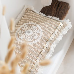 J-Line kussen Rechthoekig Patroon – jute – naturel/beige