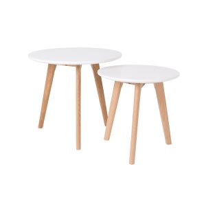 Housecraft Living Bodine Bijzettafel Rond Hout Wit – Set van 2