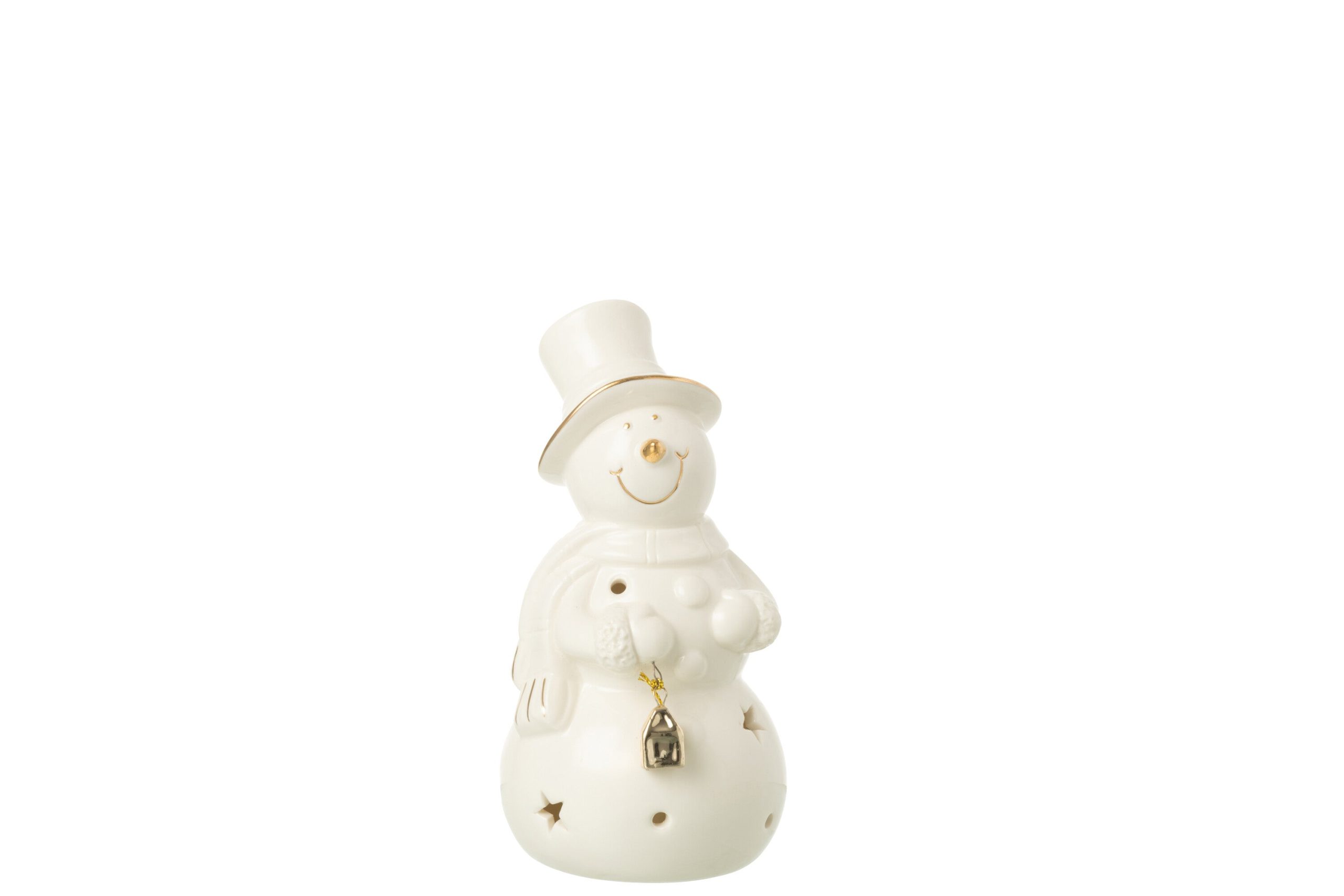 J-Line figuur Sneeuwman - porselein - ecru - medium - LED lichtjes
