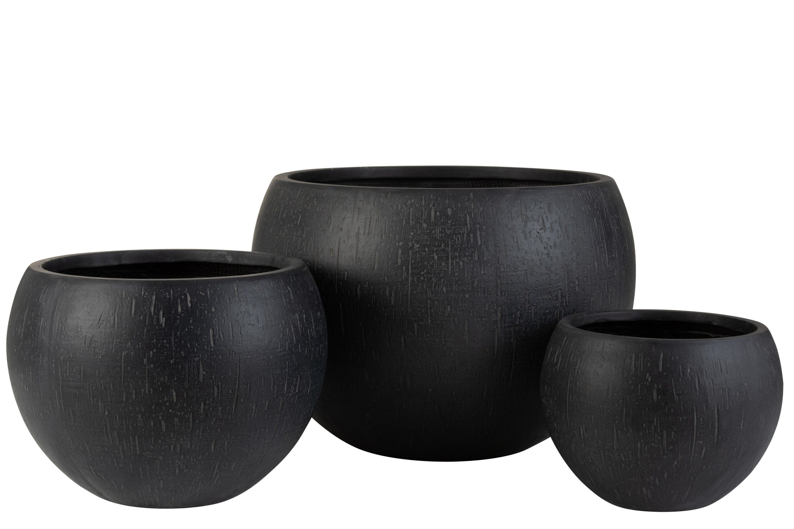 J-Line bloempot Rond Klei - keramiek - zwart - 3 stuks