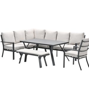 Sergio aluminium lounge-diningset – 8-persoons – links – zand