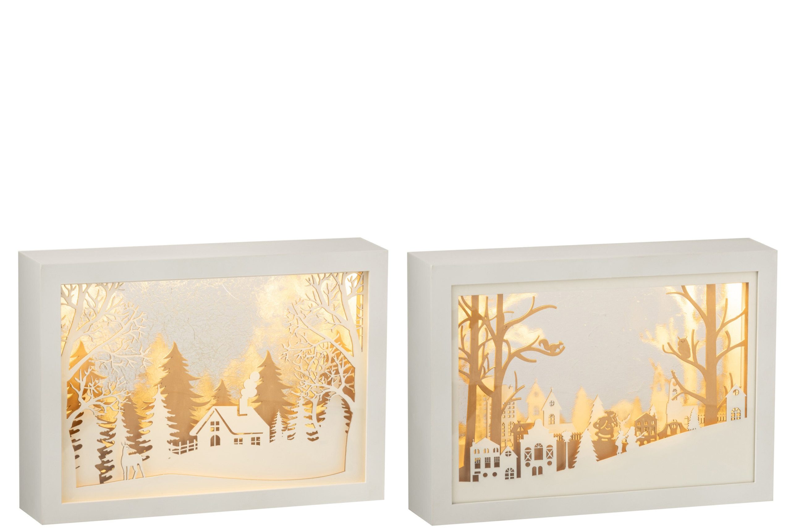 J-Line decoratie kerstdorpje - kader 3D Winter - pvc/glas - goud - 2 s