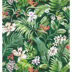ESTAhome XXL behang tropische bladeren en bloemen emerald groen – 50 x