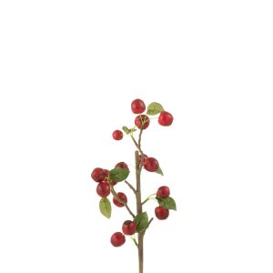 J-Line decoratie tak Bessen Dik – kunststof – rood/groen – small – 12