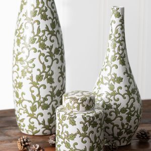 J-Line vaas Yezi – porselein – groen/wit – 53 cm hoog