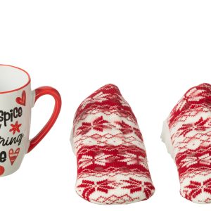 J-Line mok + kousen Kerstman – keramiek – rood – giftbox J-Line mok + kousen Kerstman – keramiek – rood – giftbox