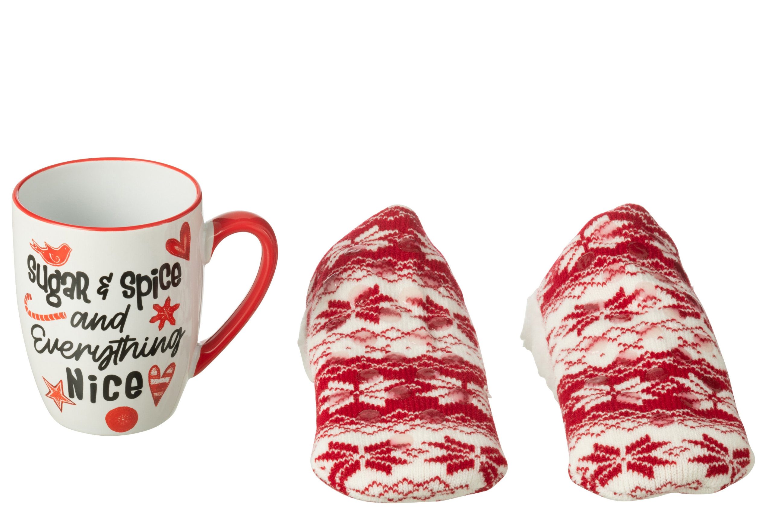 J-Line mok + kousen Kerstman - keramiek - rood - giftbox